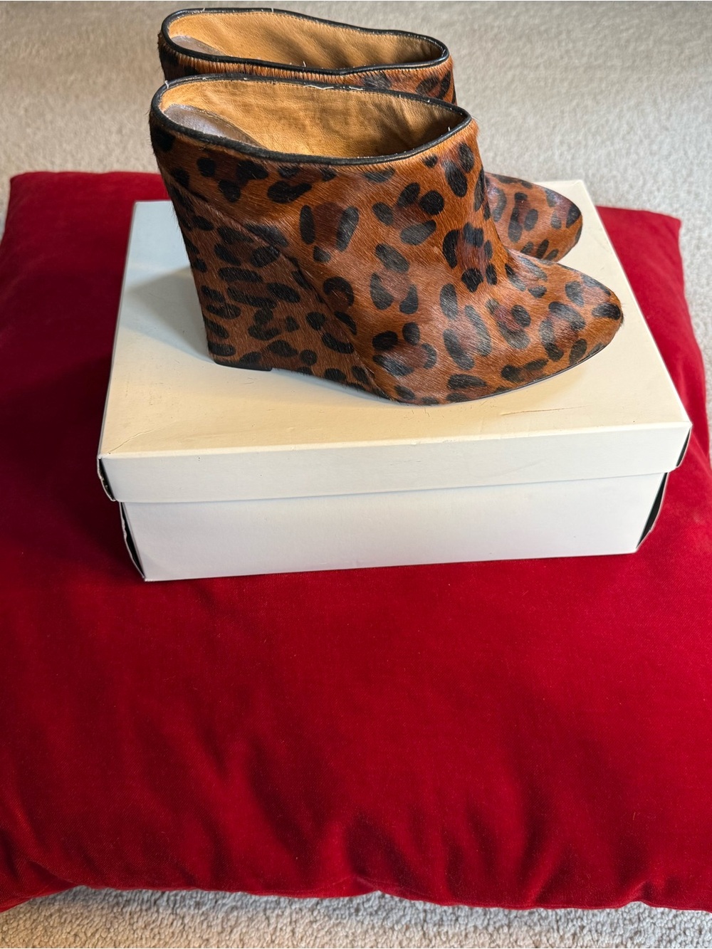Leopard Print Wedge Booties in Brown - Women